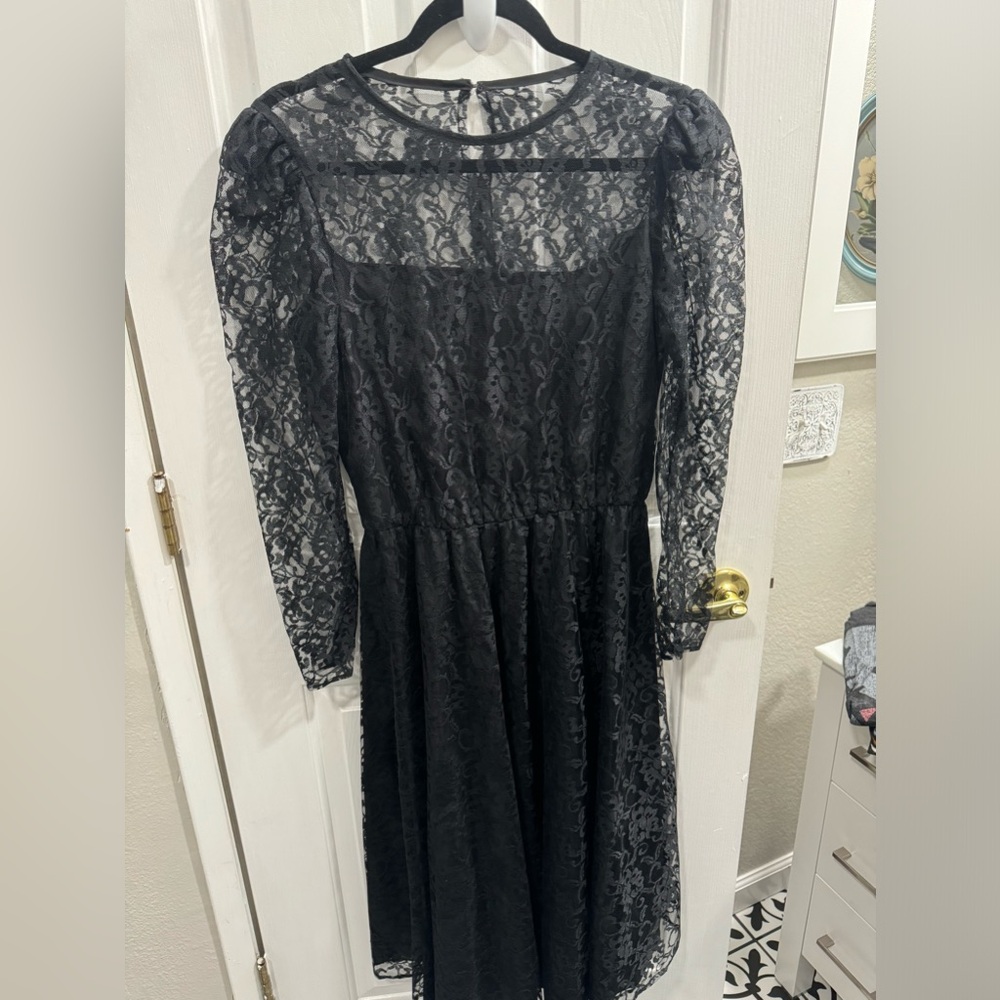 Vintage Black Lace A-Line Cocktail Dress Size 12